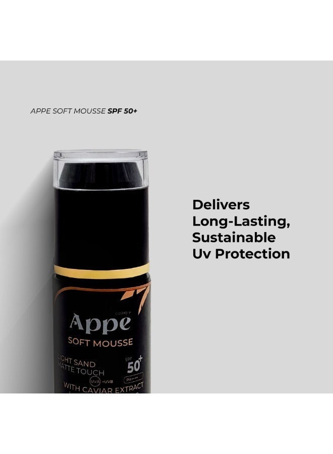 كوزمو ابي   كريم أساس طبي Cosmo Appe Soft Mousse - درجة Light Sand، تغطية مطفية (Matte)، حماية SPF 50+، مع خلاصة الكافيار، مقاوم للماء - 50 مل. - Image 2