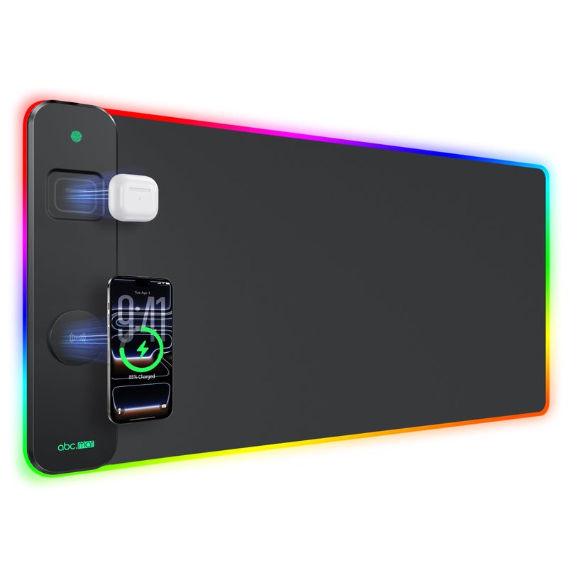 abc.mat 3-in-1 RGB Gaming Mouse Pad with Magnetic Wireless Charging, 31.5"x15.8" Large, 24 Light Effects, Non-Slip Base, Waterproof Ultra-Smooth Surface, No Adapter - Image 1