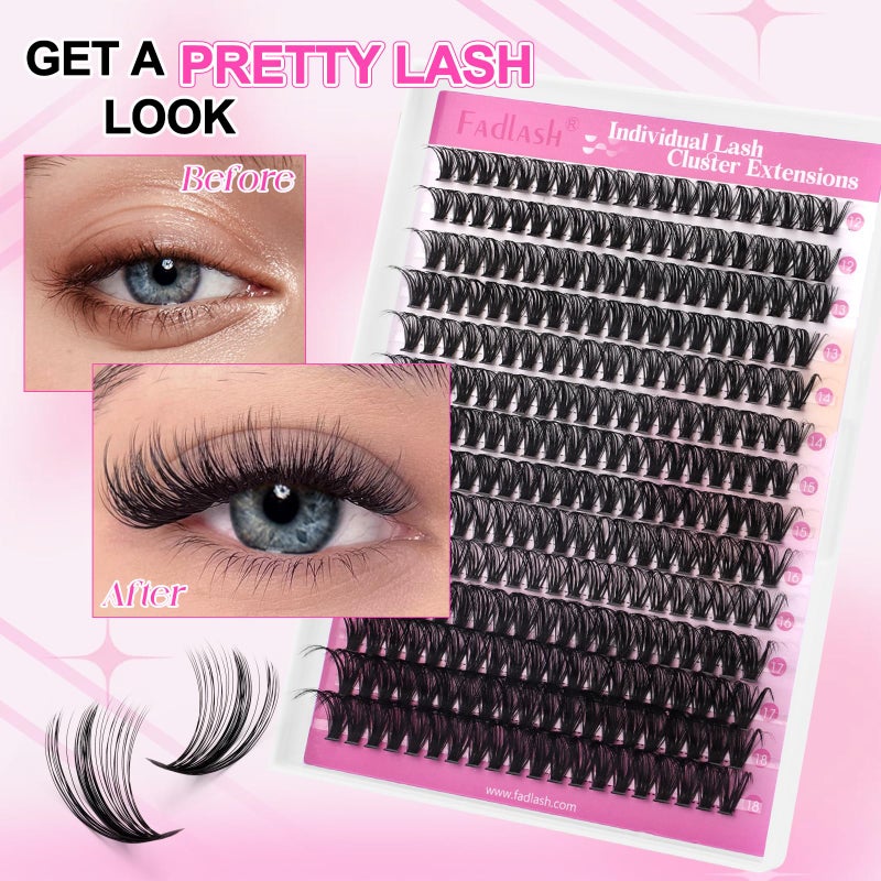 FADLASH Lash Clusters Kit DIY Eyelash Cluster Natural D Curl Lashes Individual Eyelashes Extension with Lash Bond and Seal Tweezers for Beginners (40D-0.07D-12-18MIX KIT) - Image 5