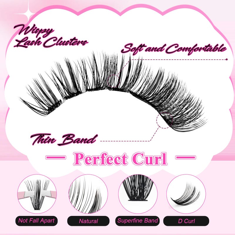 FADLASH Lash Clusters Kit DIY Eyelash Cluster Natural D Curl Lashes Individual Eyelashes Extension with Lash Bond and Seal Tweezers for Beginners (40D-0.07D-12-18MIX KIT) - Image 2