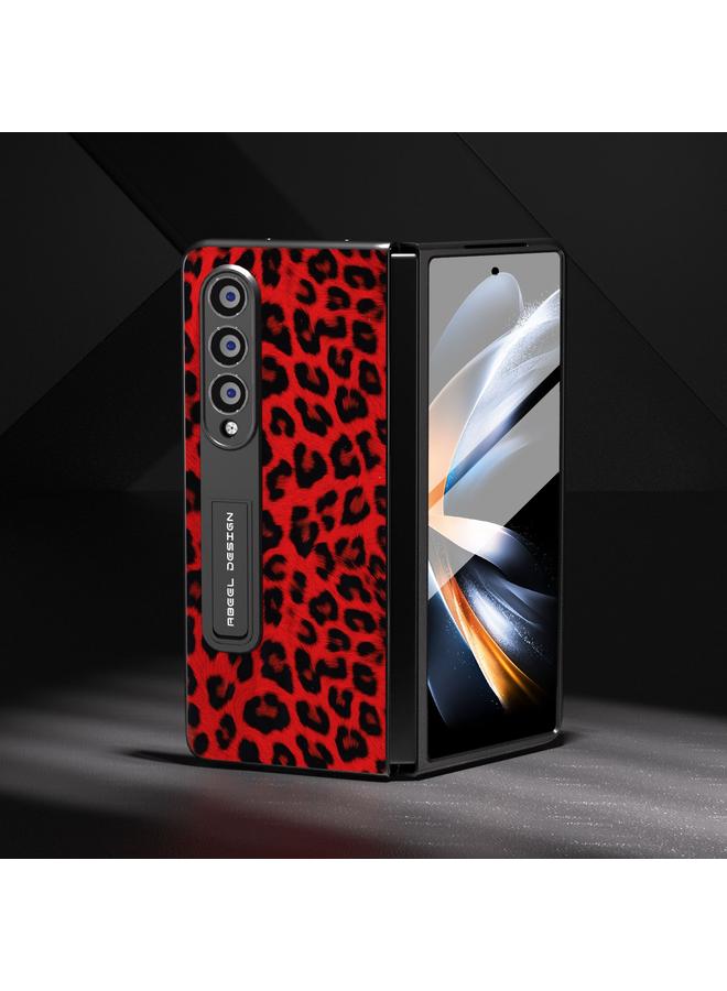 اس-توب جراب لهاتف Samsung Galaxy Z Fold4 5G، جراب هاتف مدمج بحافة سوداء بنقشة جلد الفهد مع حامل - Image 2