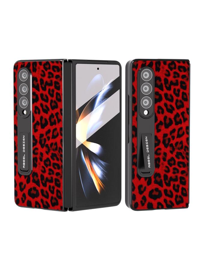 اس-توب جراب لهاتف Samsung Galaxy Z Fold4 5G، جراب هاتف مدمج بحافة سوداء بنقشة جلد الفهد مع حامل - Image 1