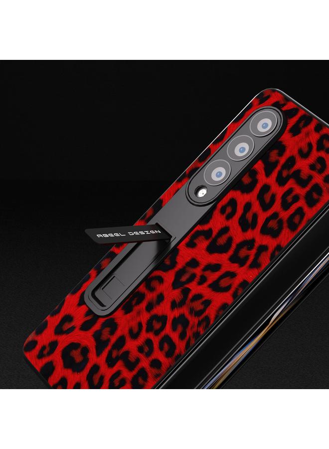 اس-توب جراب لهاتف Samsung Galaxy Z Fold4 5G، جراب هاتف مدمج بحافة سوداء بنقشة جلد الفهد مع حامل - Image 4