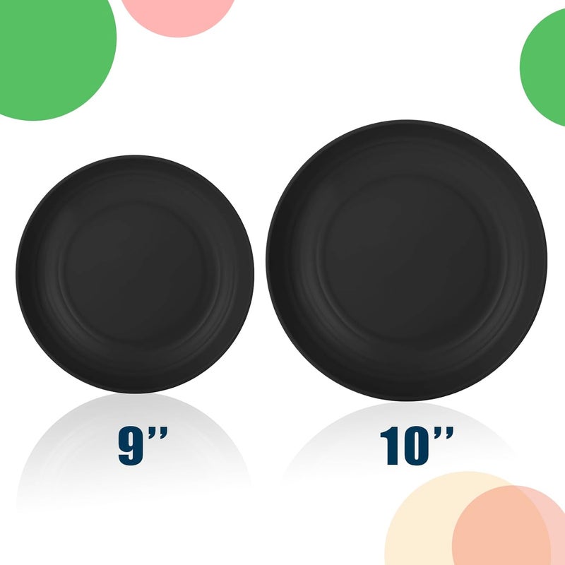 Lazycorner Dinner Plates Unbreakable Wheat Straw Plates Kids Plate Set of 12 Alternative for Plastic Plates Reusable Plate for Kitchen Dishwasher Safe (9 Inches-Black) - Image 3