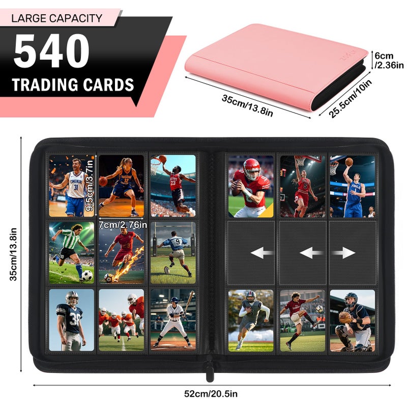 Zofly 30 Pack 9 Pocket Card Binder, Premium Zip Trading Card Binder, 540 Large Capacity Side-Loading Card Storage Album, PU Card Collection Binder for Gifts, TCG, MTG, Baseball Football Sport Cards, Pink - Image 2