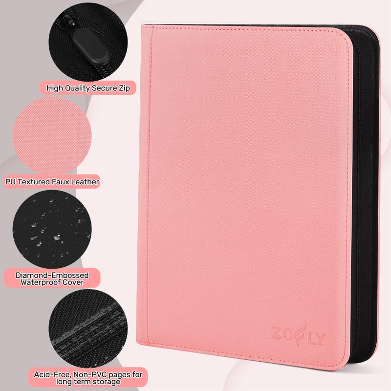 Zofly 30 Pack 9 Pocket Card Binder, Premium Zip Trading Card Binder, 540 Large Capacity Side-Loading Card Storage Album, PU Card Collection Binder for Gifts, TCG, MTG, Baseball Football Sport Cards, Pink - Image 5
