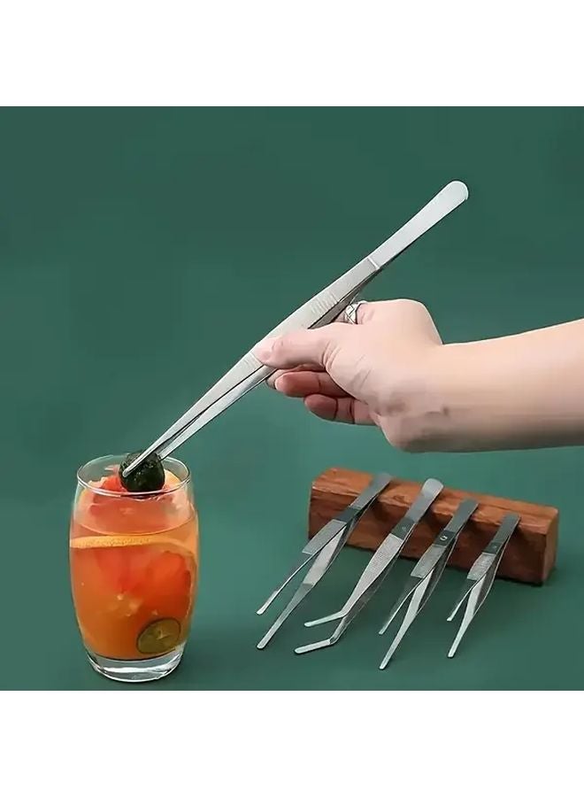 2pcs Stainless Steel Tweezers Set Crank and Straight Handle for Tea Art Gardening - Image 3