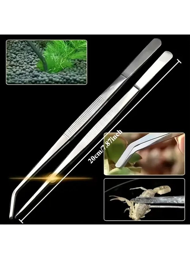 2pcs Stainless Steel Tweezers Set Crank and Straight Handle for Tea Art Gardening - Image 4