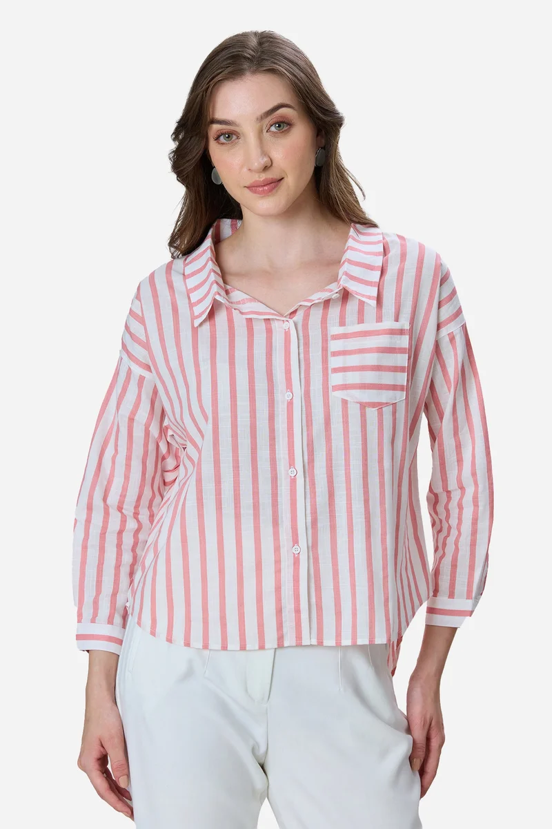 Virgio Stripes Cotton Drop Shoulder Shirt for Women