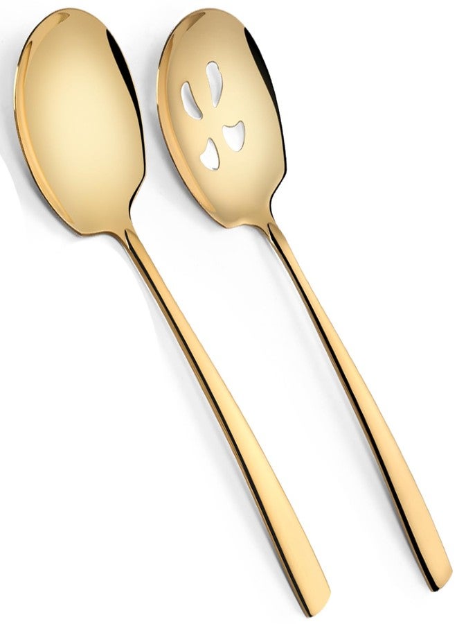 Kannei tec Large Serving Spoons Set Stainless Steel 12 Inch Slotted Spoon and Serving Spoon Serving Utensils for Buffet Catering Dishwasher Safe(1 Spoons, 1 Slotted,Gold) - Image 1