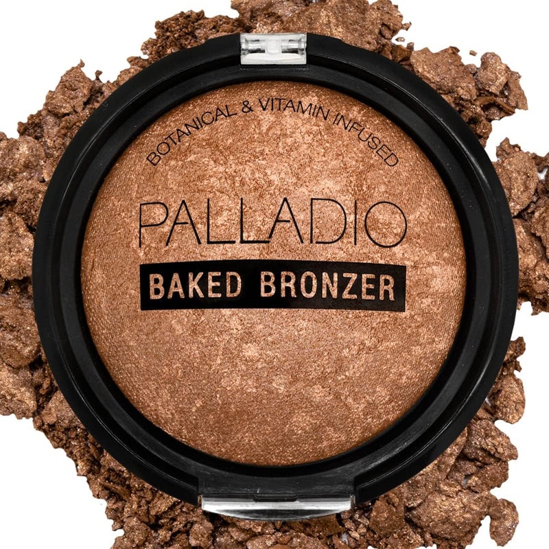 Palladio Baked Bronzer, Highly Pigmented and Easy to Blend, Shimmery Bronzed Glow, Use Dry or Wet, Lasts all day long, Provides Rich Tanning Color Finish, Powder Compact, Illuminating Tan - Image 1