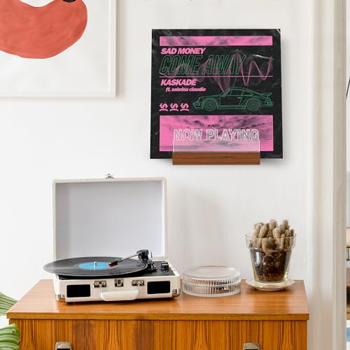 CoolGift Mart Now Playing Vinyl Record Stand Wall Mount, Light up Record Holder, Wooden Acrylic Display with Warm White Lights for Albums, Room Decor, for Vinyl Lovers - Image 4
