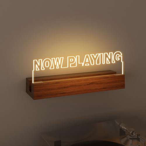 CoolGift Mart Now Playing Vinyl Record Stand Wall Mount, Light up Record Holder, Wooden Acrylic Display with Warm White Lights for Albums, Room Decor, for Vinyl Lovers - Image 1