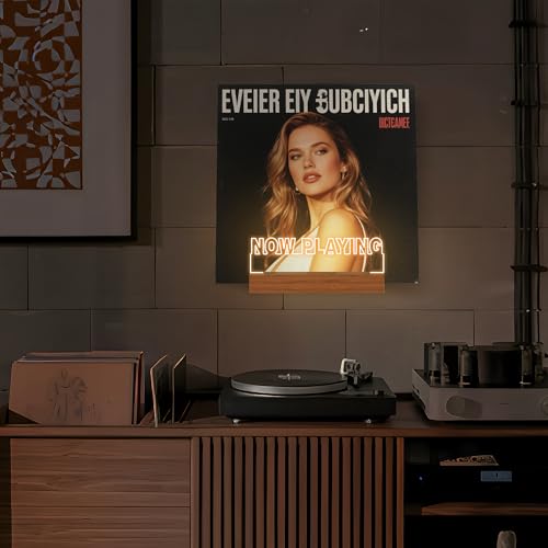 CoolGift Mart Now Playing Vinyl Record Stand Wall Mount, Light up Record Holder, Wooden Acrylic Display with Warm White Lights for Albums, Room Decor, for Vinyl Lovers - Image 2