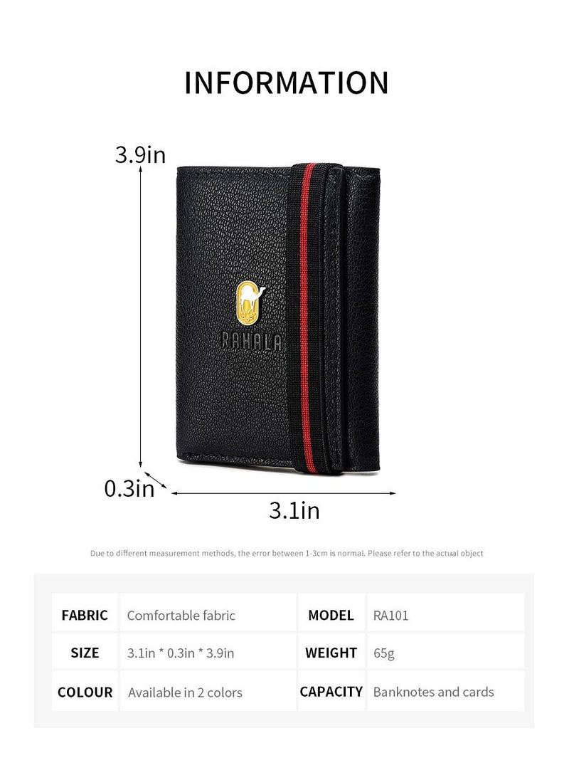 RAHALA RA101 Genuine Leather Multiple Card Slots Casual Trifold Wallet - Black  - Image 5