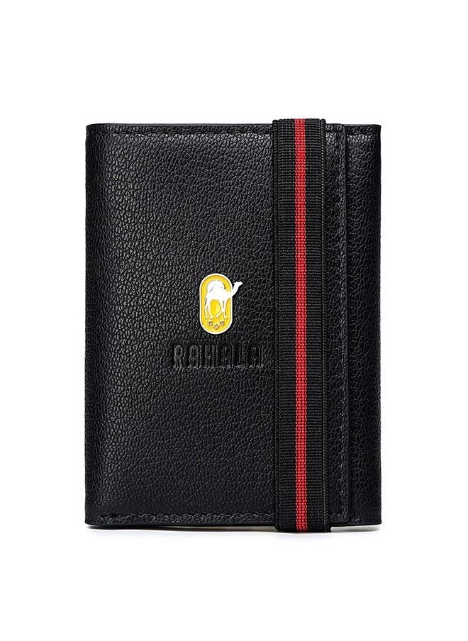 RAHALA RA101 Genuine Leather Multiple Card Slots Casual Trifold Wallet - Black  - Image 1