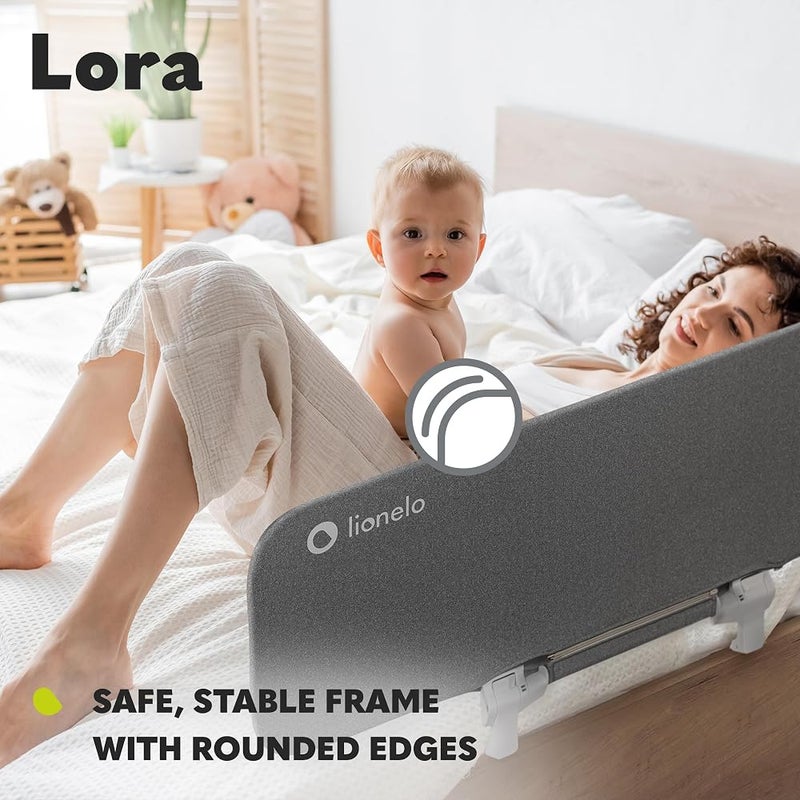 ليونيلو 1 Lionelo Lora حاجز سرير 105 × 45 سم، قابل للطي ومحمول، تجميع بدون أدوات، أحزمة SecureBelt، قفل مانع للطي StandSafe، إطار ثابت وآمن، غطاء قابل للغسل، حقيبة حمل – رمادي - Image 3