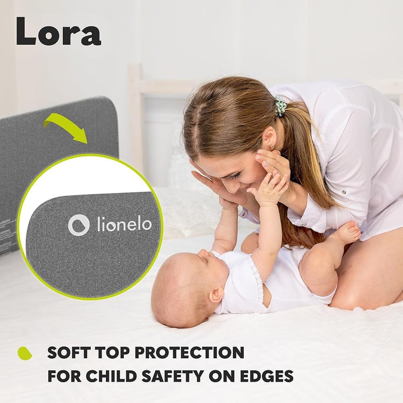 ليونيلو 1 Lionelo Lora حاجز سرير 105 × 45 سم، قابل للطي ومحمول، تجميع بدون أدوات، أحزمة SecureBelt، قفل مانع للطي StandSafe، إطار ثابت وآمن، غطاء قابل للغسل، حقيبة حمل – رمادي - Image 4
