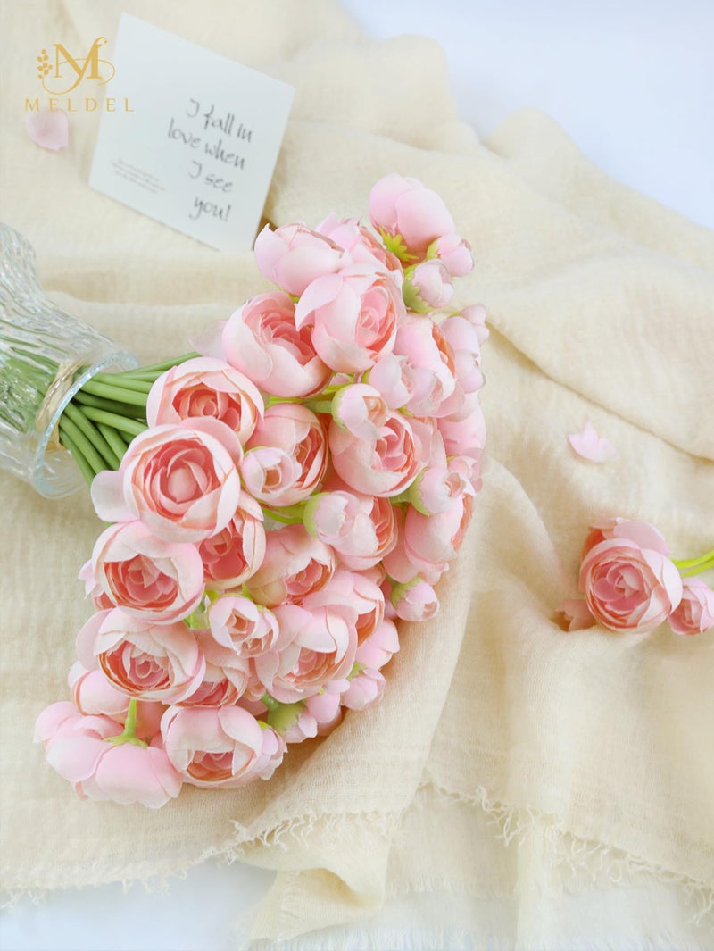 Meldel 32Pcs Ranunculus Artificial Flower, Faux Silk Mini Pink Ranunculus Flowers for DIY Bouquet, Bulk Fake Peony Wedding Filler Flowers for Centerpieces Arrangements Bridal Shower Decorations - Image 4