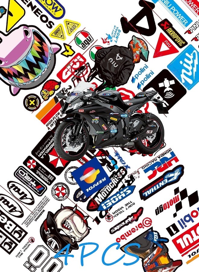 4 Pcs Motorcycle Stickers Funny Motorbike Helmet Stickers Waterproof Cool Racing Car Sticker for Motorcycles Off-Road Bikes Cars Skateboard Scooter Decals - Image 1