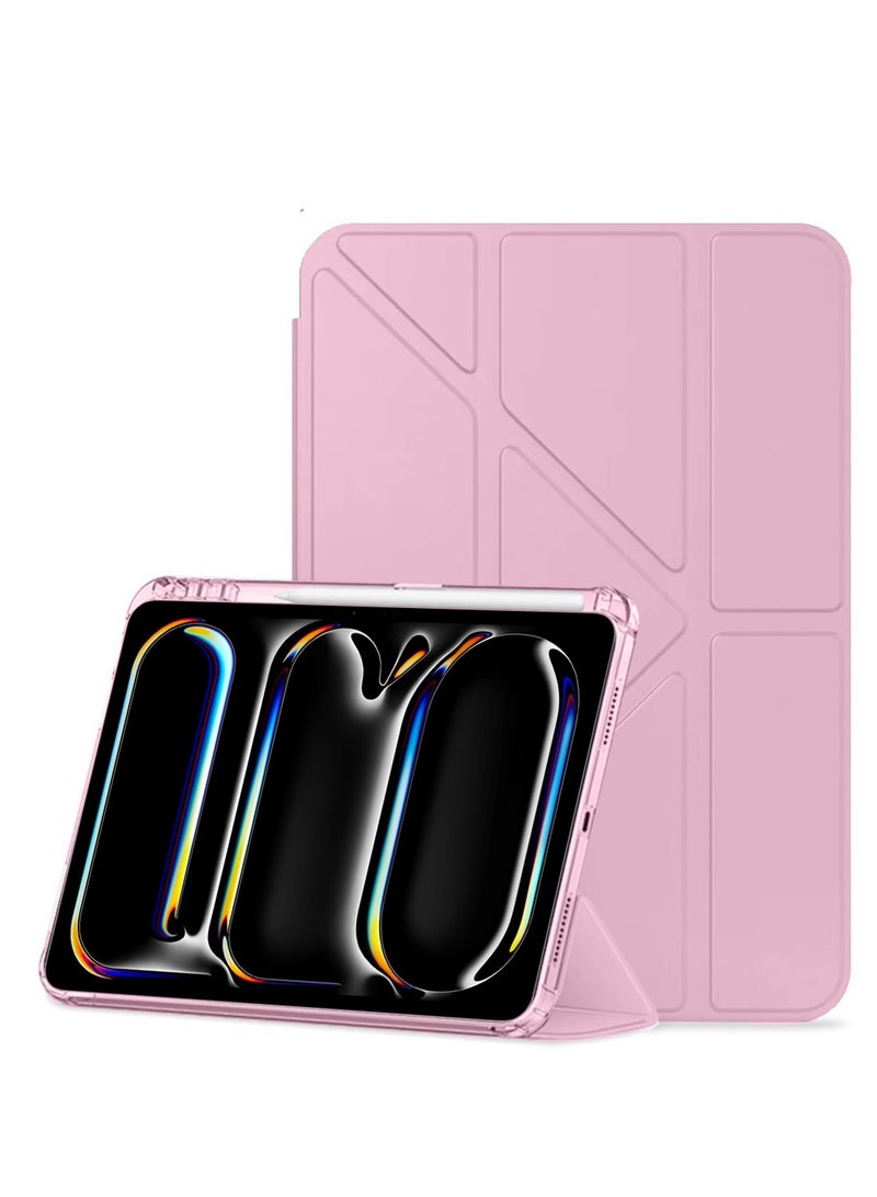 Techie حافظة فوليوا الذكية القابلة للطي بتصميم أوريغامي ثلاثي الطيات مع حامل قلم ووظيفة الاستيقاظ/النوم التلقائي لجهاز آبل آيباد برو 11 بوصة 2024 - وردي فاتح - Image 1