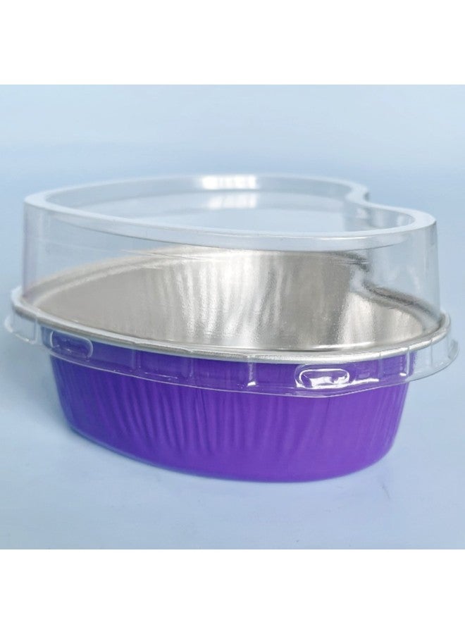 Thickened Colorful Heart-shaped Baking Cups Pudding Cake Oven Special Aluminum Foil High-temperature Resistant Box Mooncake Tray-Color:Purple Bottom Box + Plastic Cover - Image 1