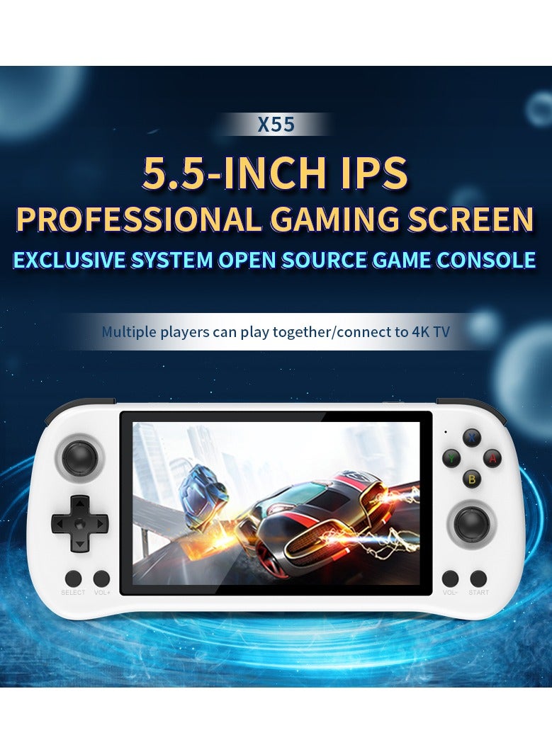 X55 Handheld Game Console 5.5 inch Portable Retro Video Hand-Held Games Consoles Rechargeable RK3566 Hand Held Classic Play System 16GB+128GB (White) - Image 3