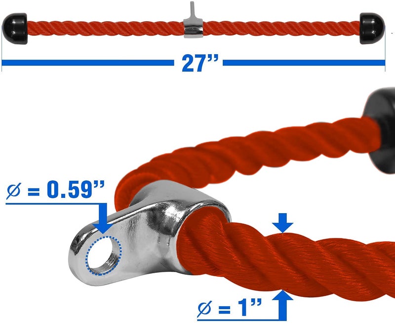 Yes4All Deluxe 27" Red Tricep Rope with Carabiner, Exercise Machine Attachments, Pulley System Pull Down Rope, LAT Cable Attachment for Row Machine & Cable Machine - Image 3