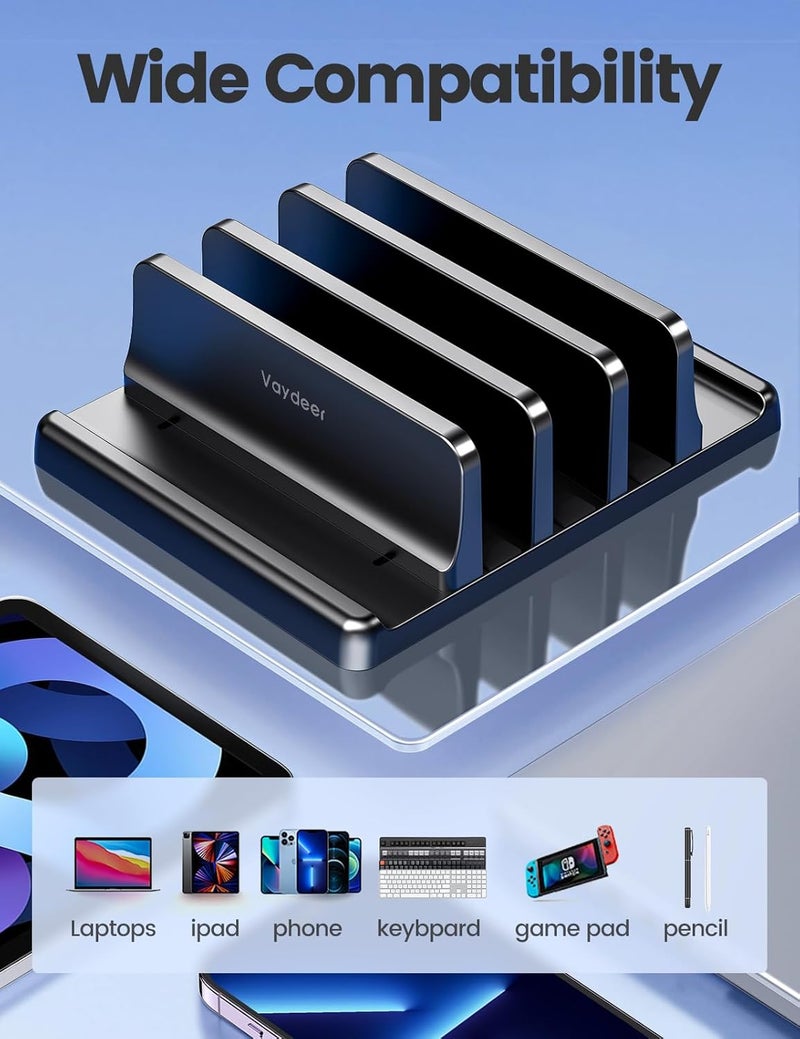 Vaydeer 3-Slot Vertical Laptop Stand Made of Premium ABS Plastic 4 in 1 Design Space-Saving Adjustable Desk Organizer for All MacBook/Chromebook/Surface/iPad- Black - Image 5