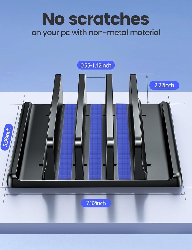 Vaydeer 3-Slot Vertical Laptop Stand Made of Premium ABS Plastic 4 in 1 Design Space-Saving Adjustable Desk Organizer for All MacBook/Chromebook/Surface/iPad- Black - Image 4