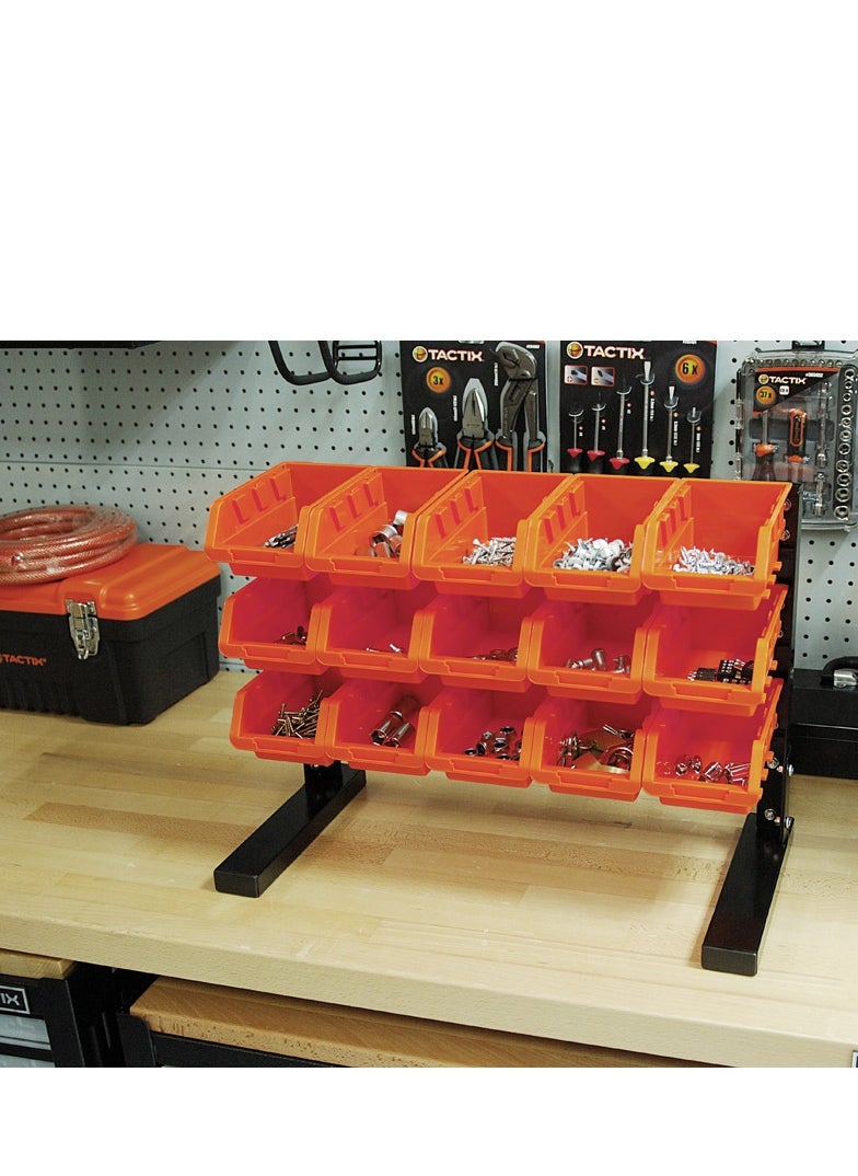 Tactix Tactix 15 Pc Tabletop Bin Rack, Heavy-Duty Powder-Coated Metal Rack Frame Storage Organizer with Removable Bins, Easy Assembly for Garage, Home & Office, Orange- 320621  - Image 2