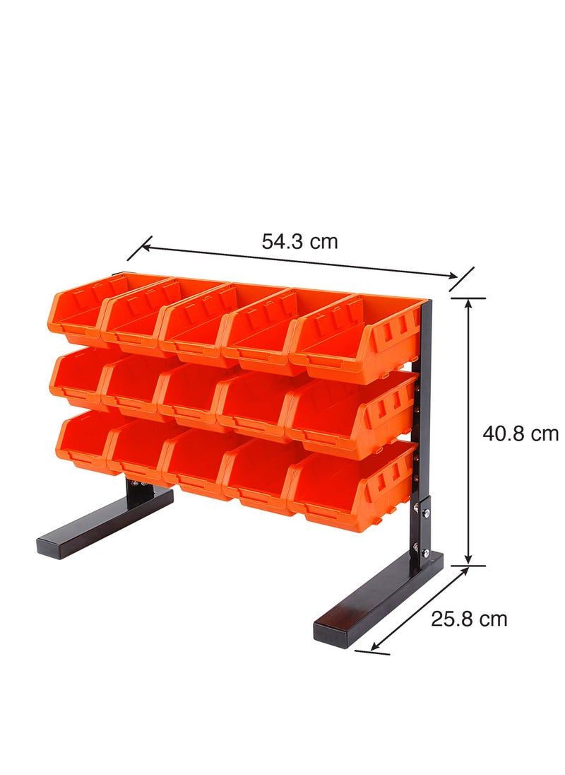 Tactix Tactix 15 Pc Tabletop Bin Rack, Heavy-Duty Powder-Coated Metal Rack Frame Storage Organizer with Removable Bins, Easy Assembly for Garage, Home & Office, Orange- 320621  - Image 3