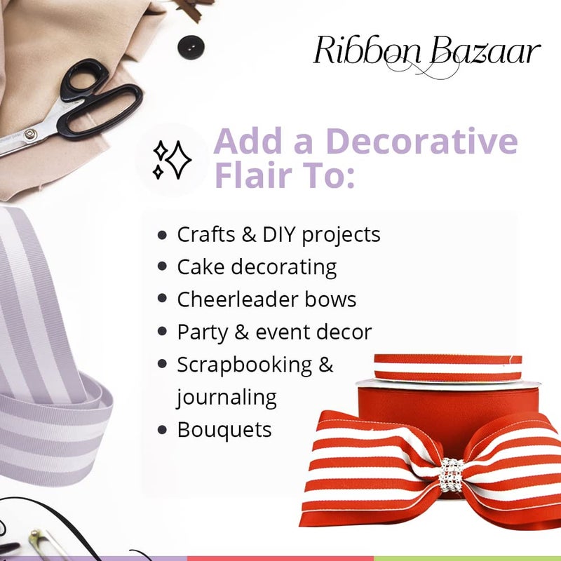 Ribbon Bazaar شريط جروجرين مخطط أحادي من ريبون بازار - شريط بوليستر 100% لتغليف الهدايا، ديكور المنزل، باقات الزهور، تزيين الكعك والمزيد - 1-1/2 بوصة أسود 20 ياردة - Image 5