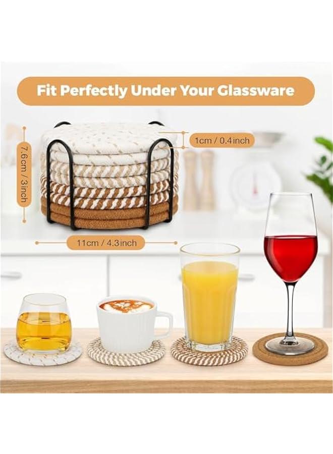 HOOKOR 8 Pack Drink Coasters with Holder,4 - Color Boho Coasters,Coasters for Coffee Absorbent for Home Decor Tabletop Protection Suitable,Gifts Couples for Birthday Housewarming - Image 2