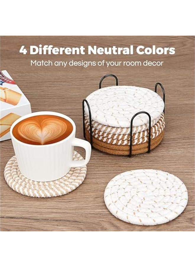 HOOKOR 8 Pack Drink Coasters with Holder,4 - Color Boho Coasters,Coasters for Coffee Absorbent for Home Decor Tabletop Protection Suitable,Gifts Couples for Birthday Housewarming - Image 4