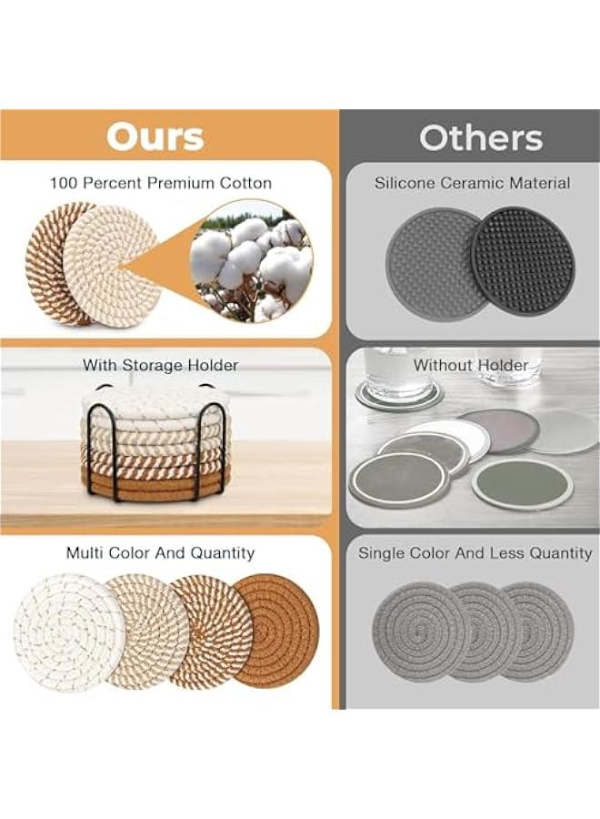 HOOKOR 8 Pack Drink Coasters with Holder,4 - Color Boho Coasters,Coasters for Coffee Absorbent for Home Decor Tabletop Protection Suitable,Gifts Couples for Birthday Housewarming - Image 5