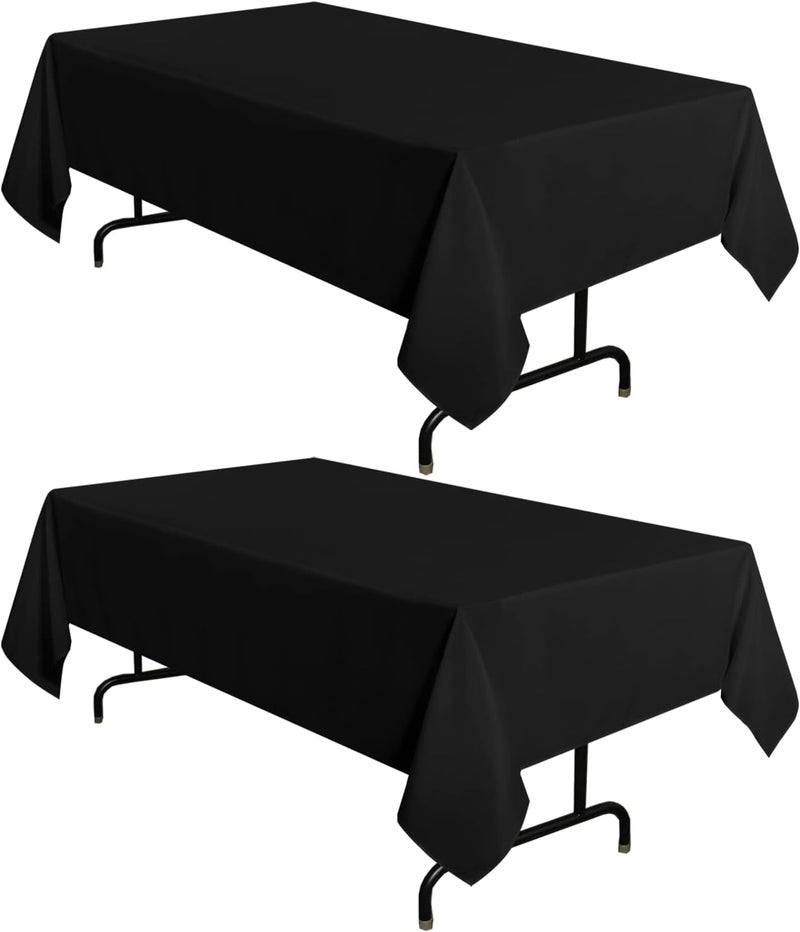 sancua 2 Pack Black Tablecloth 54 x 78 Inch, Rectangle 4 Feet Table Cloth - Stain and Wrinkle Resistant Washable Polyester Table Cover for Dining Tables, Buffet Parties and Camping - Image 1