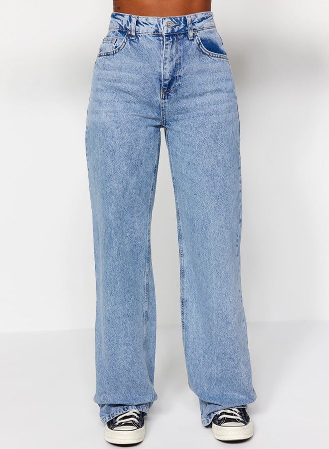 trendyol Light Blue High Waist Wide Leg Jeans  - Image 4