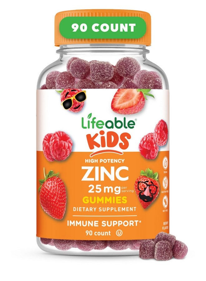 Lifeable Zinc for Kids | 25mg | Great Tasting Natural Flavored Zinc Gummies | Gluten Free Vegetarian Non GMO Zinc Supplements | Kids Zinc for Immune Support | 90 Gummies - Image 1
