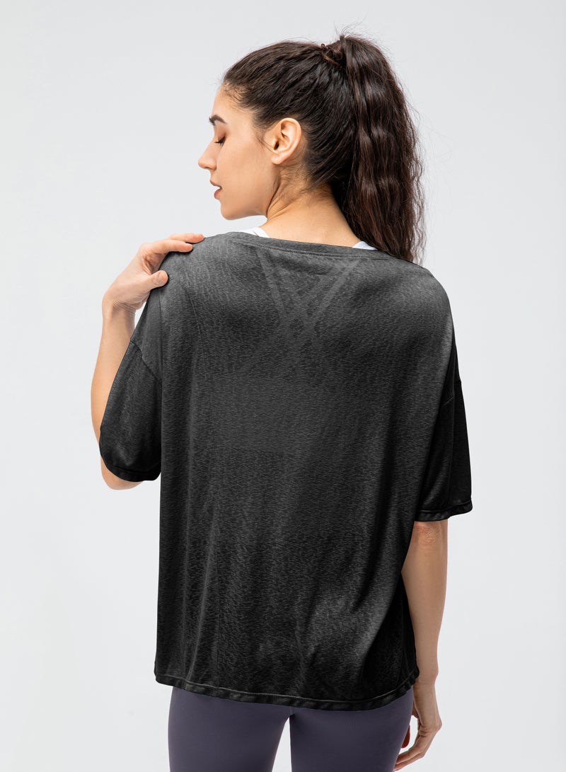 Loquat Women Quick Dry Breathable Yoga Shirt Black  - Image 2