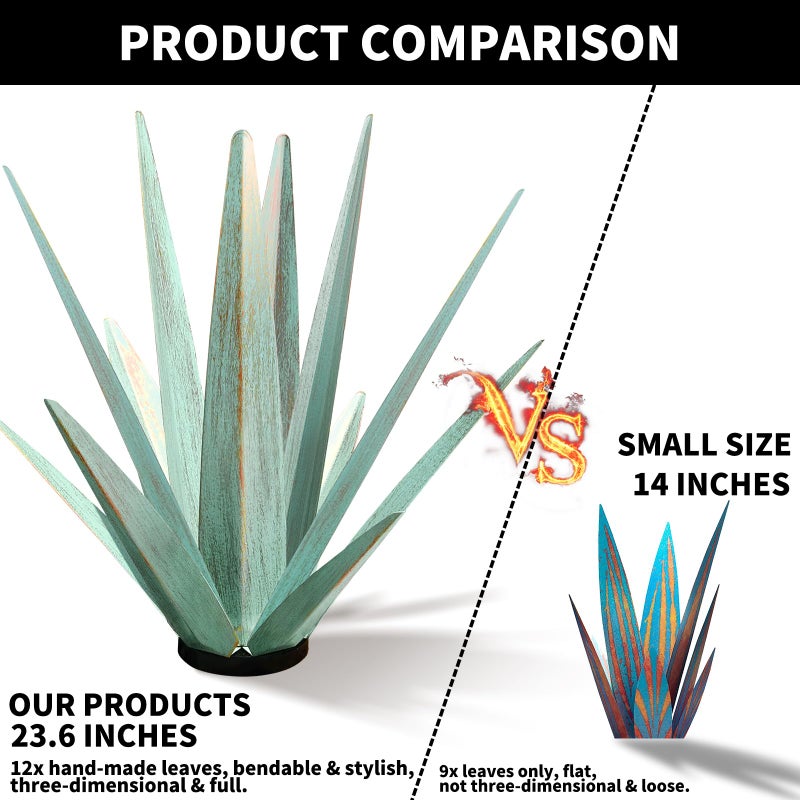 KODIBO Large Tequila Rustic Sculpture, Rustic Metal Agave Plants for Outdoor Patio Yard, Home Decor Hand Painted Metal Agave Garden Yard Statue, Outdoor Lawn Ornaments (Mint Green - L) - Image 4