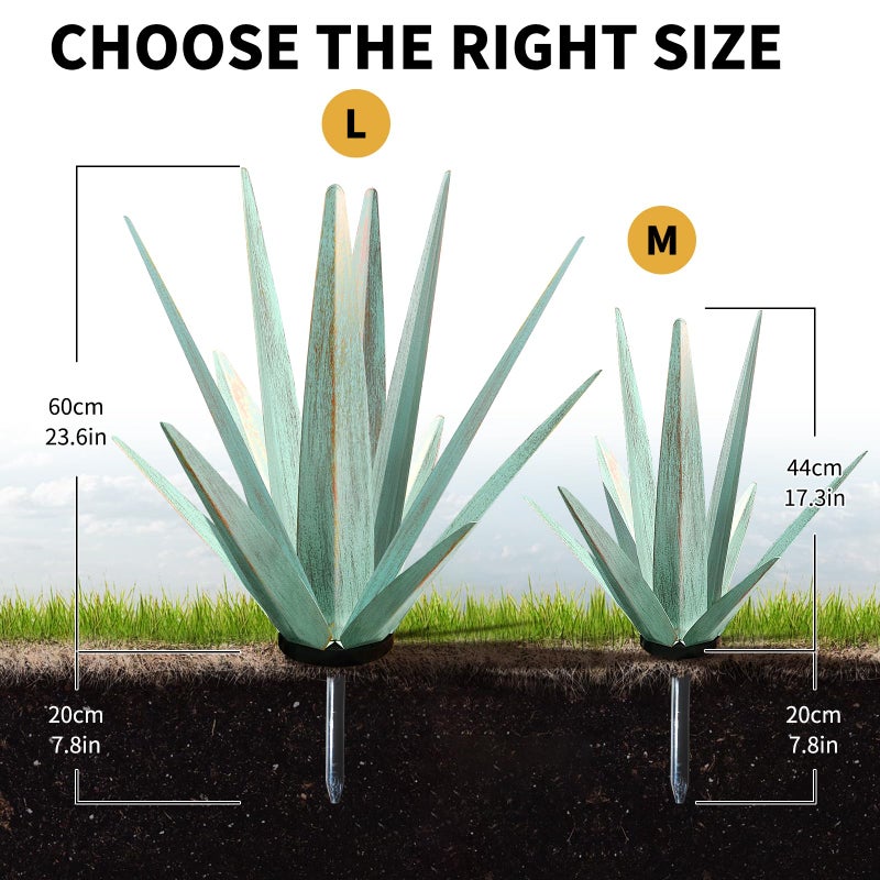 KODIBO Large Tequila Rustic Sculpture, Rustic Metal Agave Plants for Outdoor Patio Yard, Home Decor Hand Painted Metal Agave Garden Yard Statue, Outdoor Lawn Ornaments (Mint Green - L) - Image 2