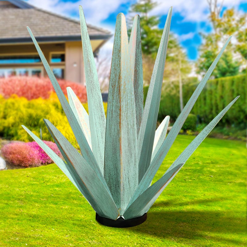 KODIBO Large Tequila Rustic Sculpture, Rustic Metal Agave Plants for Outdoor Patio Yard, Home Decor Hand Painted Metal Agave Garden Yard Statue, Outdoor Lawn Ornaments (Mint Green - L) - Image 1