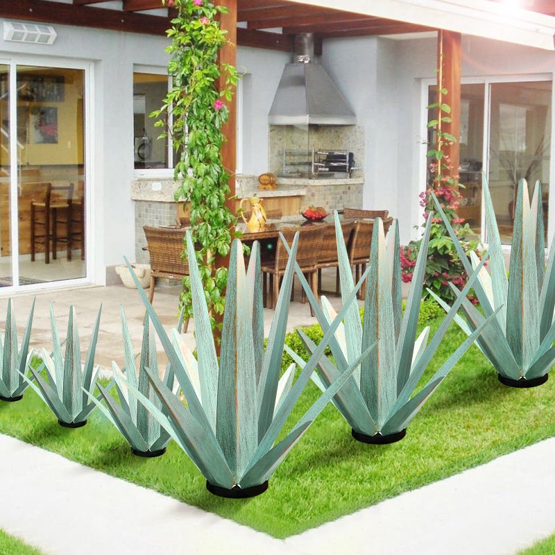 KODIBO Large Tequila Rustic Sculpture, Rustic Metal Agave Plants for Outdoor Patio Yard, Home Decor Hand Painted Metal Agave Garden Yard Statue, Outdoor Lawn Ornaments (Mint Green - L) - Image 3