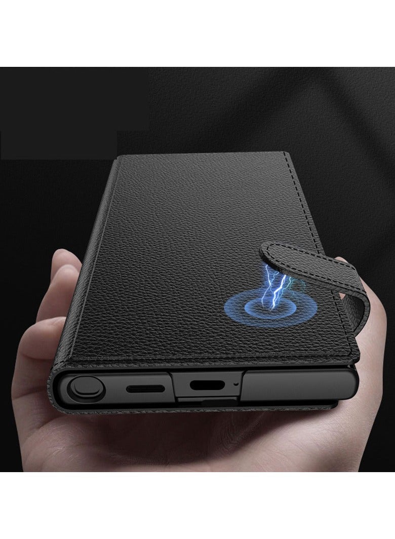 general For Samsung Galaxy S24 Ultra 5G Flip Wallet Case with Kickstand, Hard PC Magnetic Flip Case with Card Holder Slot, Shockproof Cover for Samsung S24 Ultra - Image 2