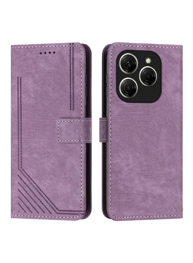 جرين تايجر جراب هاتف جلدي بنمط مخطط لهاتف Tecno Spark 20 Pro مع حبل طويل (أرجواني)