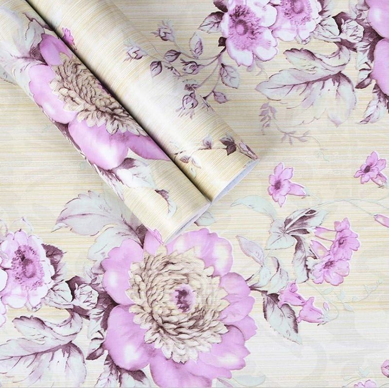 Amao Amhao Floral Purple Prepasted Wallpaper Self Adhesive Paper Film Vinyl Sticker Decal for Cabinet Drawer Shelf Liner 17.7inch by 98inch - Image 1