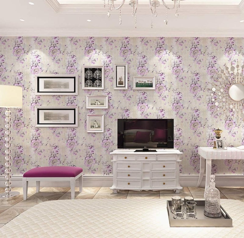 Amao Amhao Floral Purple Prepasted Wallpaper Self Adhesive Paper Film Vinyl Sticker Decal for Cabinet Drawer Shelf Liner 17.7inch by 98inch - Image 4