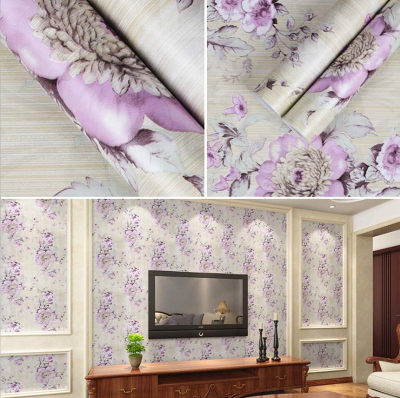 Amao Amhao Floral Purple Prepasted Wallpaper Self Adhesive Paper Film Vinyl Sticker Decal for Cabinet Drawer Shelf Liner 17.7inch by 98inch - Image 3