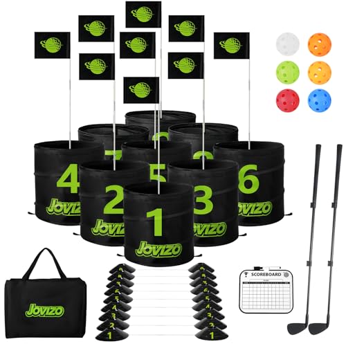 Jovizo Golf Chipping Game with 2 Retractable Clubs 9 Holes Portable Golf Set for Adults Kids Outdoor Indoor Sports Practice Toy Gift for Family Play Yard Backyard Lawn Beach - Image 1
